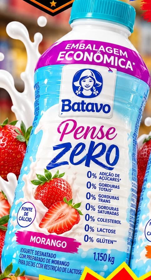 Arte da oferta: Iogurte Pense Zero Morango Batavo 1,150kg