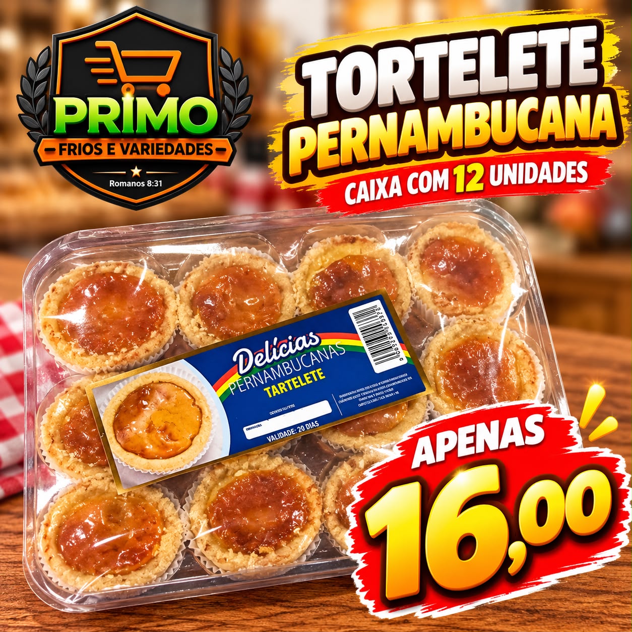 Arte da oferta: Tortelete Pernambucana Caixa com 12 Unidades