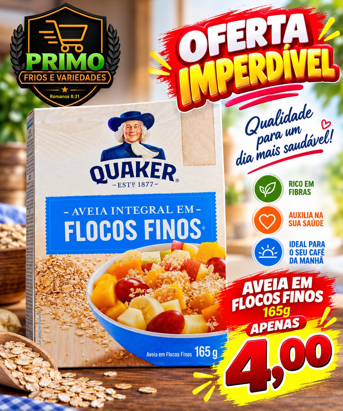 Aveia Quaker Flocos Finos 165g