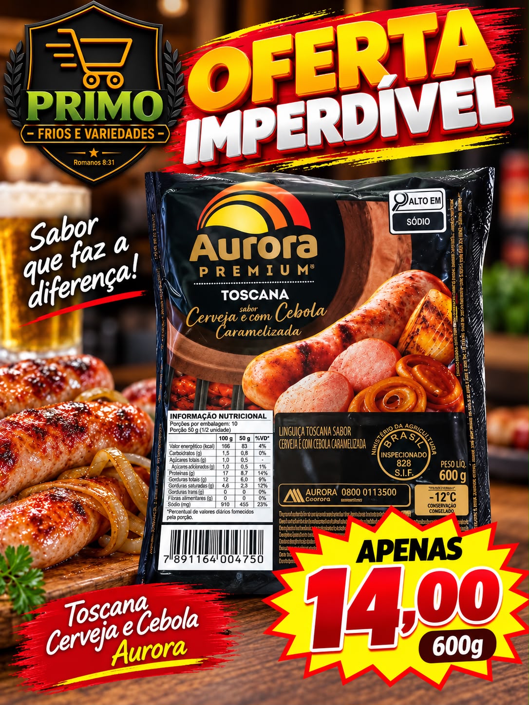 Linguiça Toscana Premium Aurora 600g