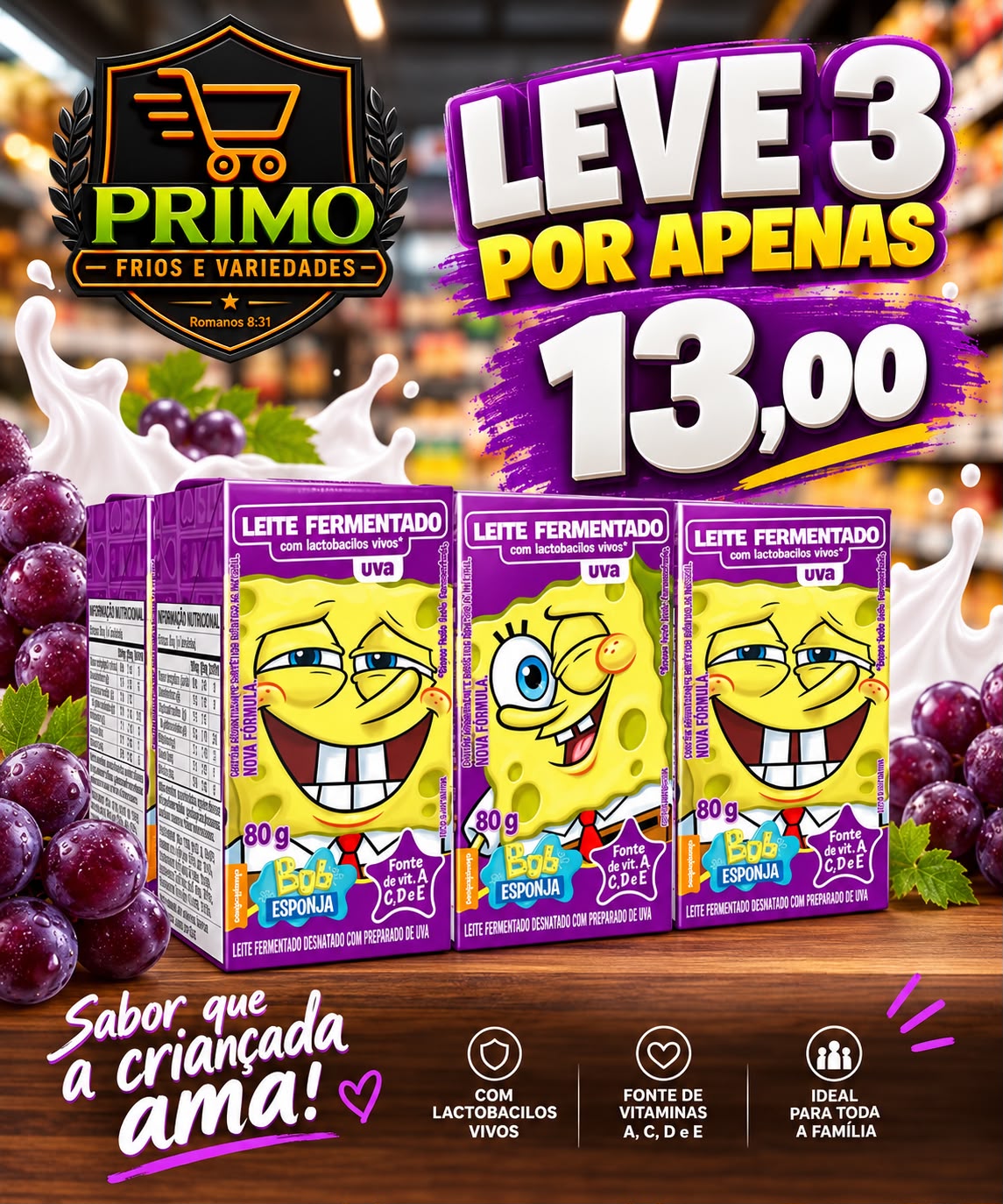 Leite Fermentado Bob Esponja Uva