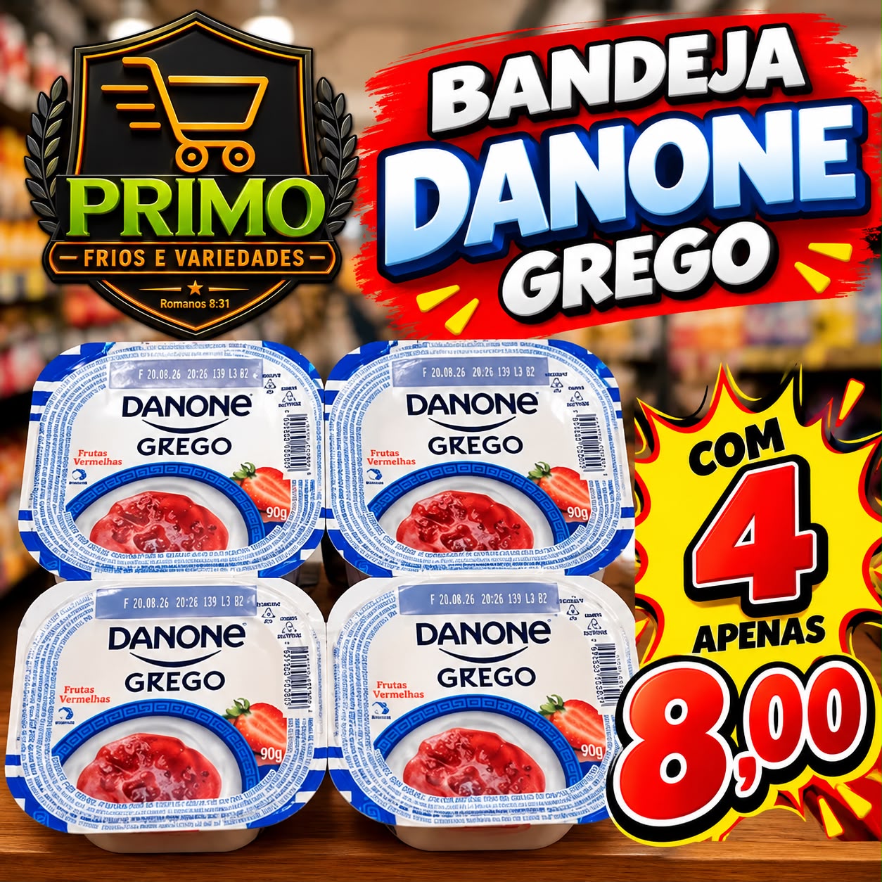 Arte da oferta: Bandeja Danone Grego Leve 4