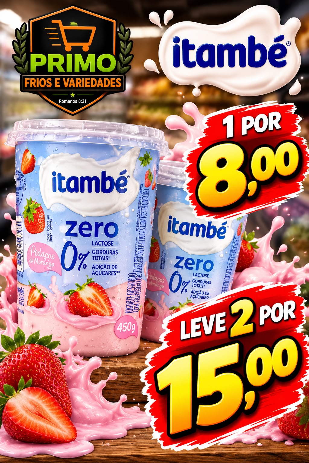 Arte da oferta: Iogurte Itambé Zero Morango 450g