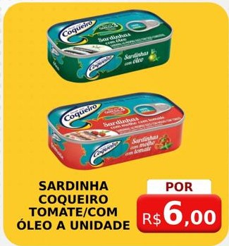 Arte da oferta: Sardinha Coqueiro Tomate/Com Óleo a Unidade