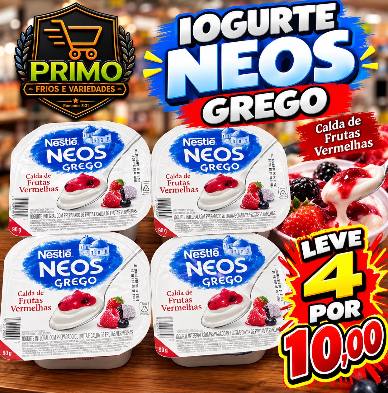Arte da oferta: Iogurte Neos Grego Calda de Frutas Vermelhas Leve 4
