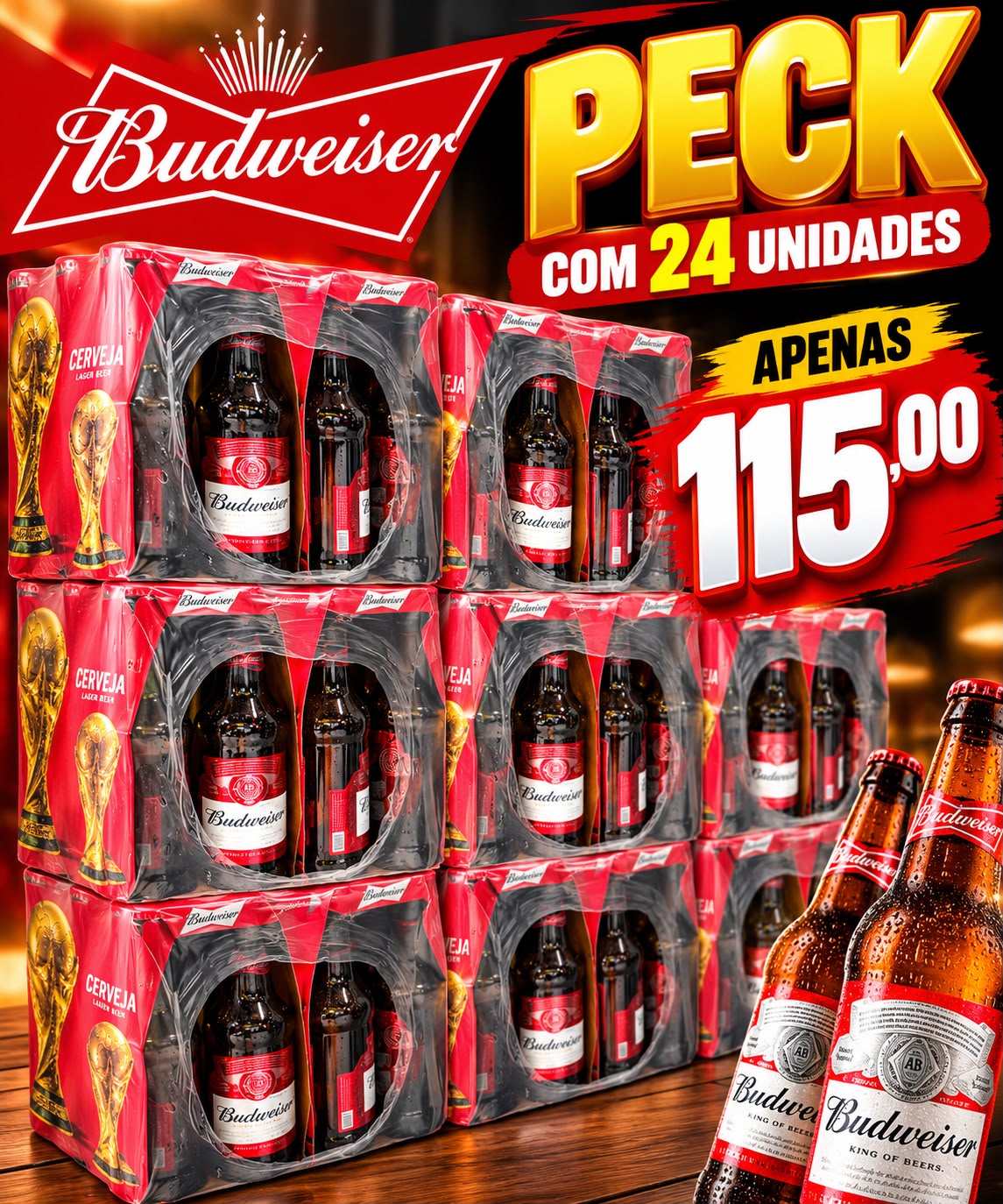 Arte da oferta: Cerveja Budweiser Garrafa Long Neck Leve 24