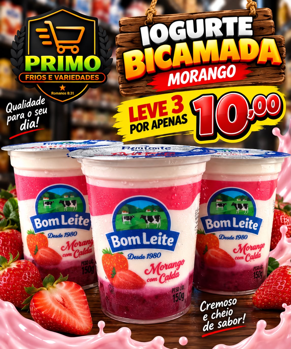 Arte da oferta: Iogurte Bicamada Morango Leve 3