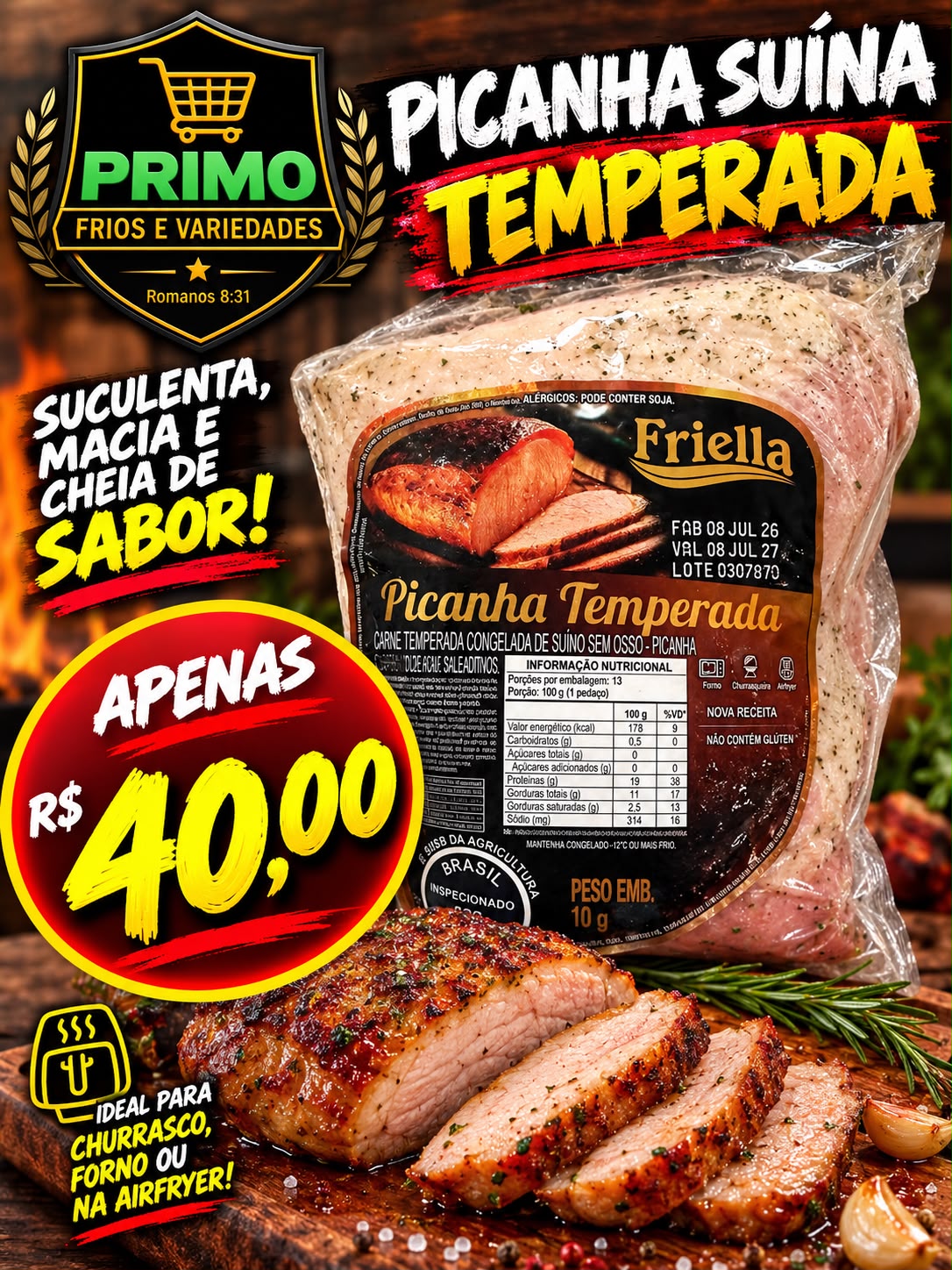 Picanha Suína Temperada Friella