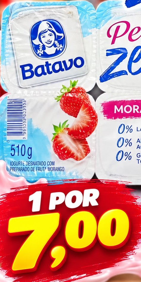 Arte da oferta: Iogurte Pense Zero Morango Batavo 510g Leve 1