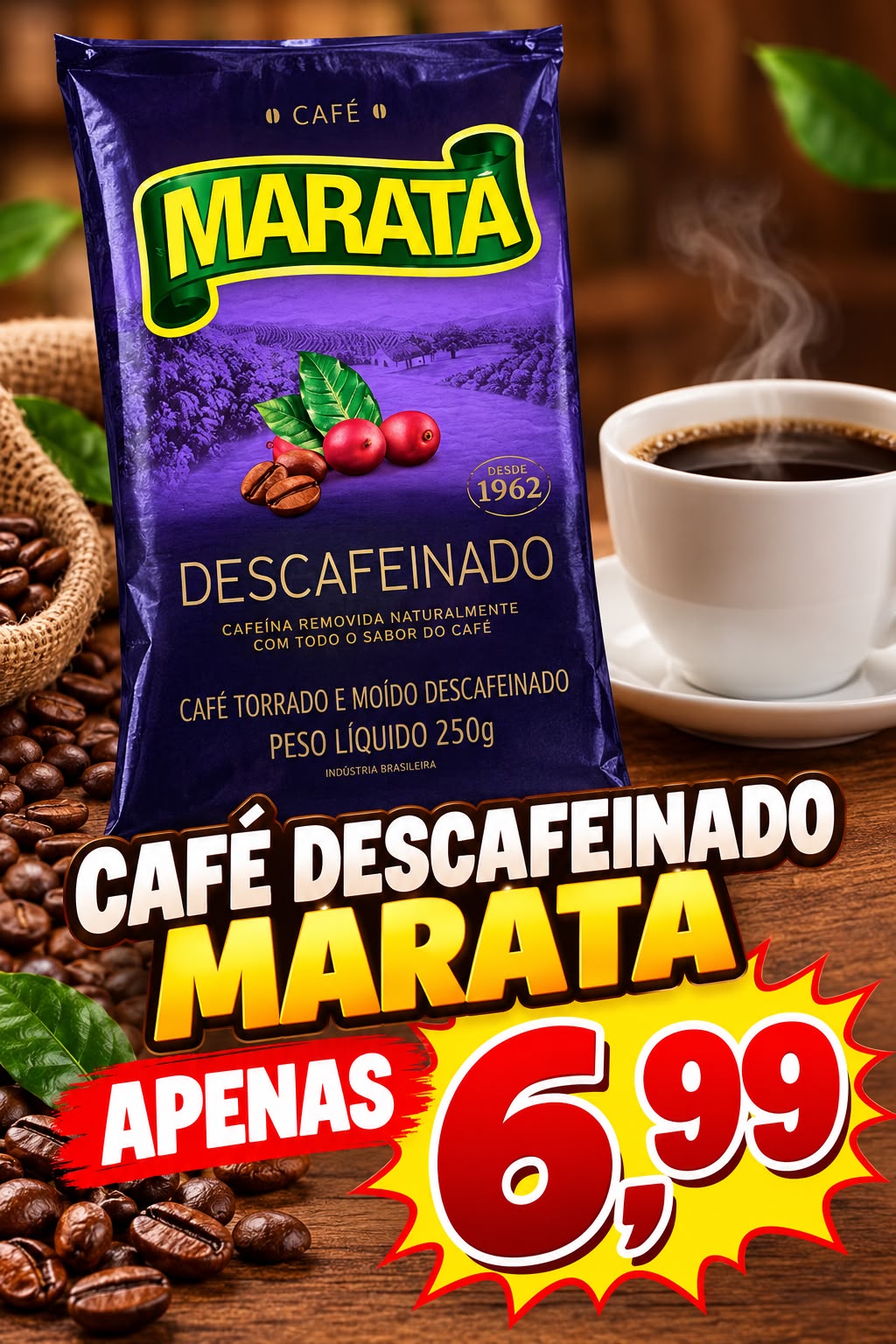Arte da oferta: Café Descafeinado Maratá 250g