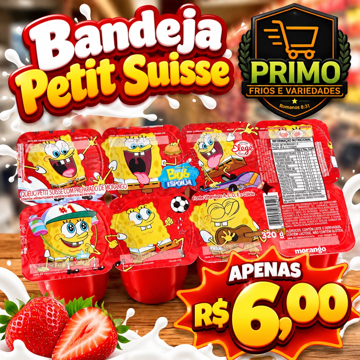 Arte da oferta: Bandeja Petit Suisse Elegê 320g