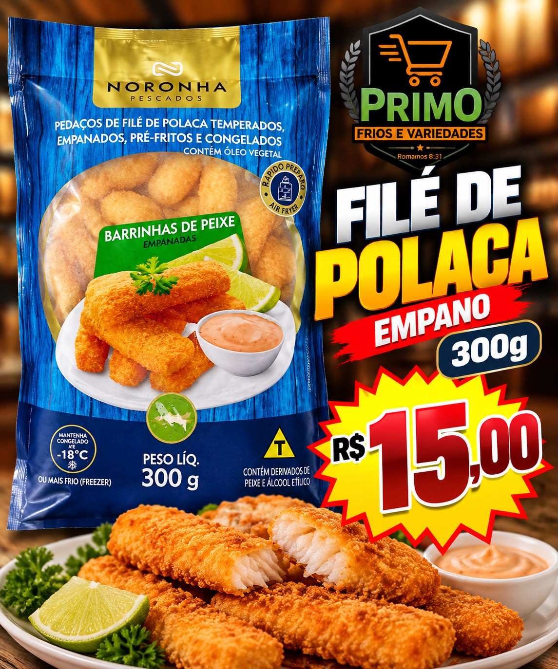 Arte da oferta: Filé de Polaca Empanado 300g