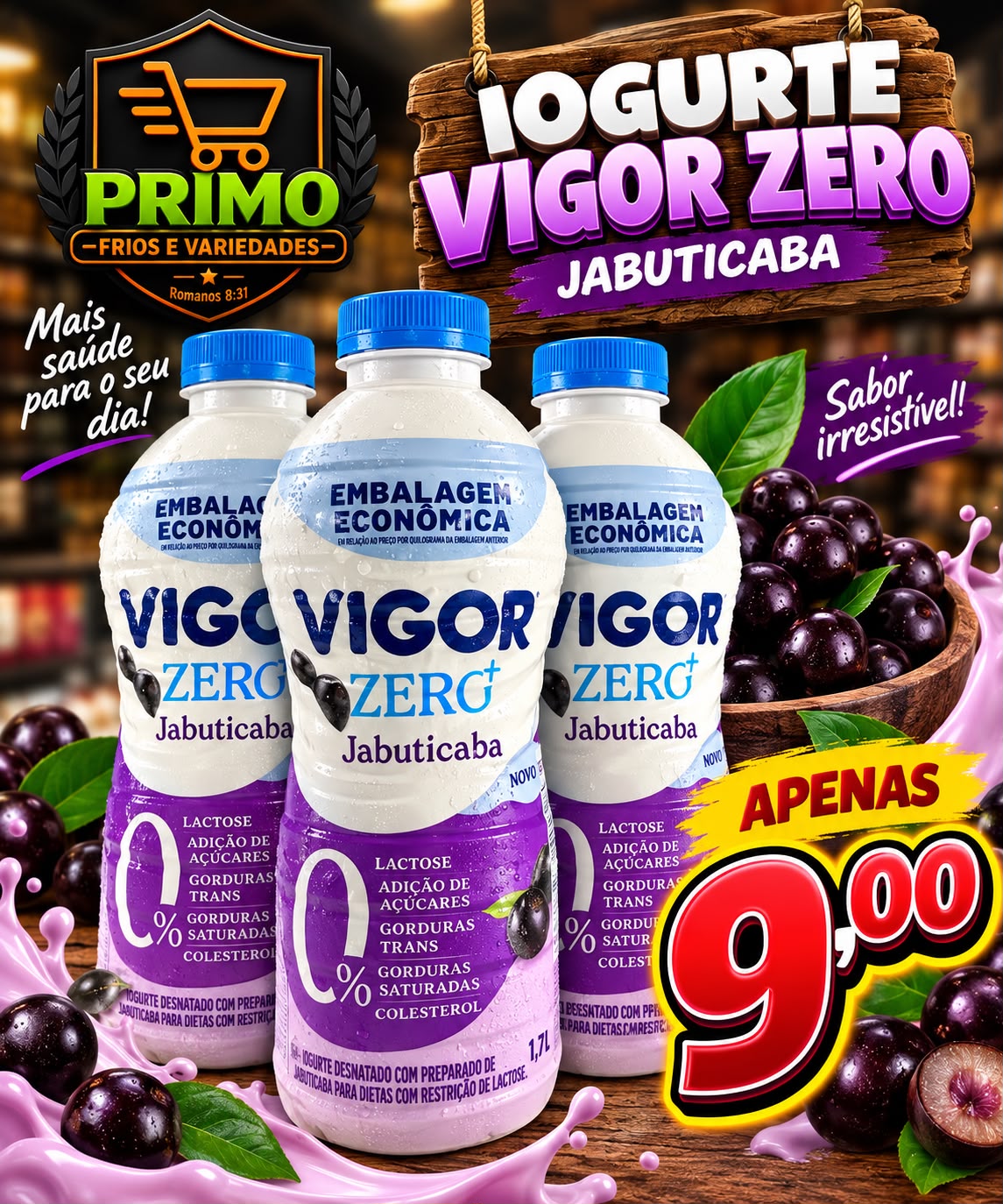Arte da oferta: Iogurte Vigor Zero Jabuticaba 1,7l