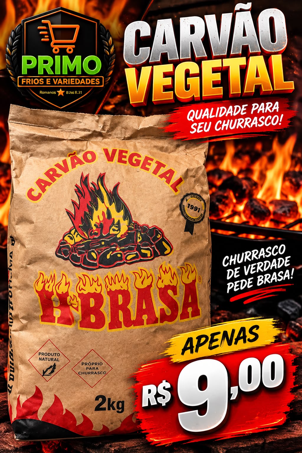 Carvão Vegetal Brasa 2kg