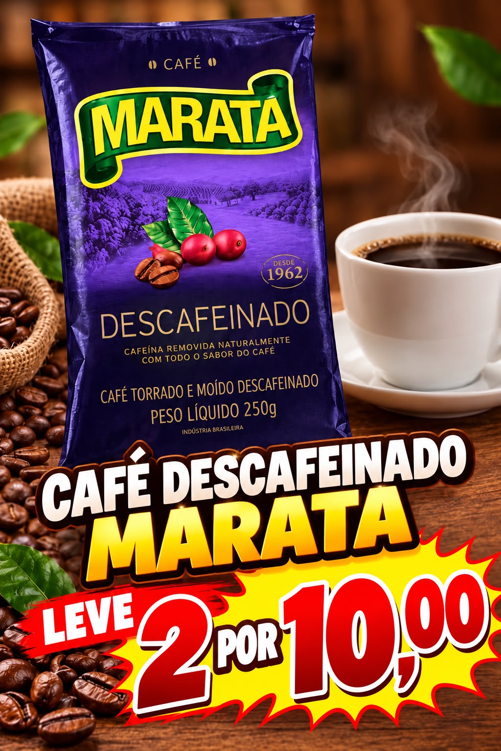 Arte da oferta: Café Descafeinado Marata 250g Leve 2